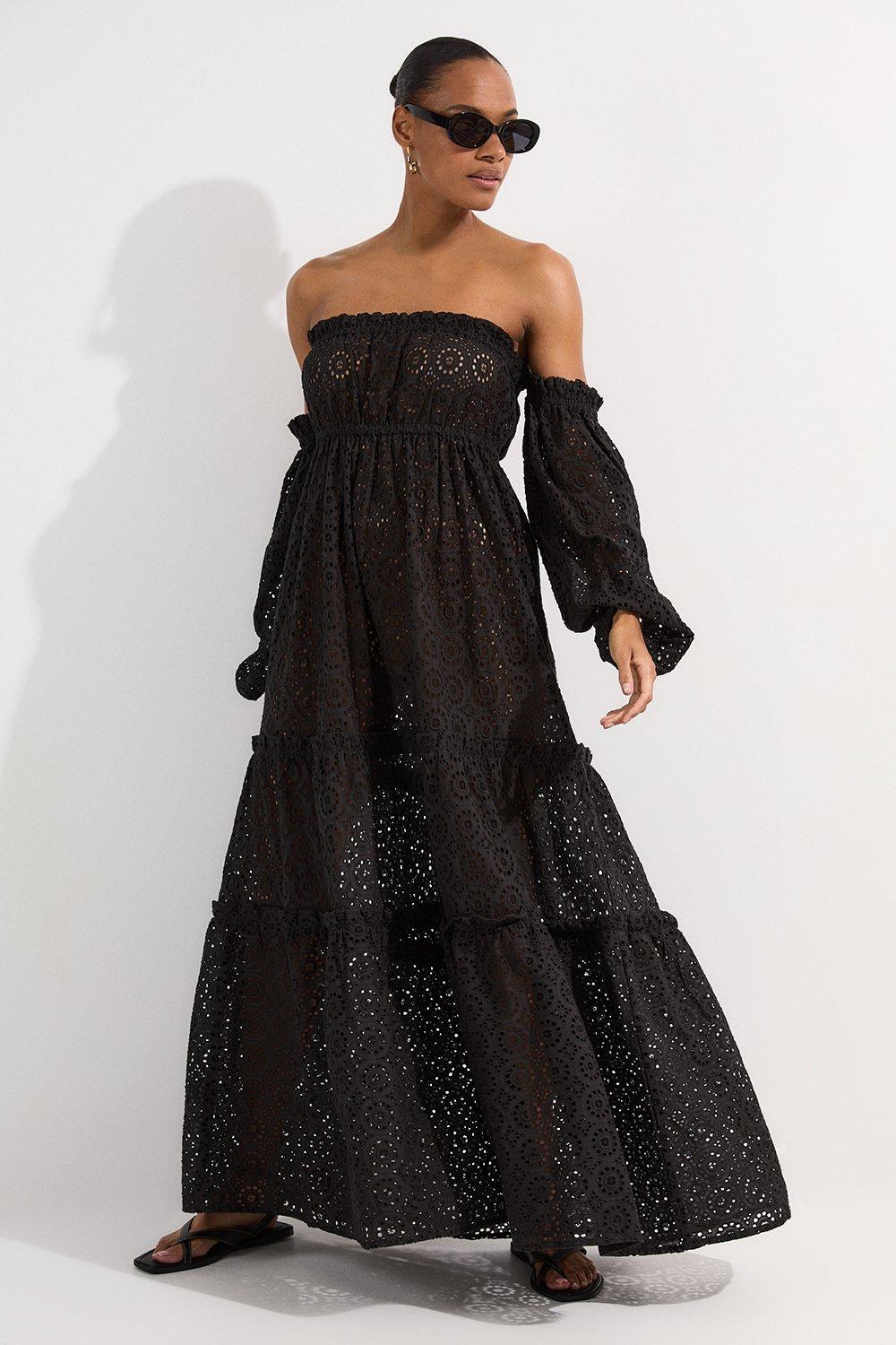 Mono Printed Viscose Woven Strappy Beach Maxi Dress | Karen