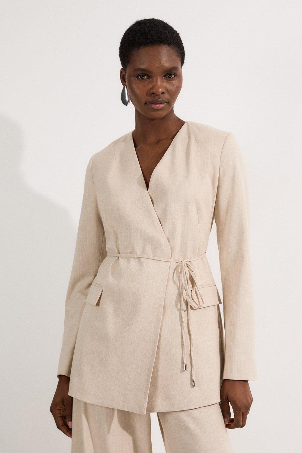 Petite Tailored Crepe Mono Floral Single Breasted Blazer