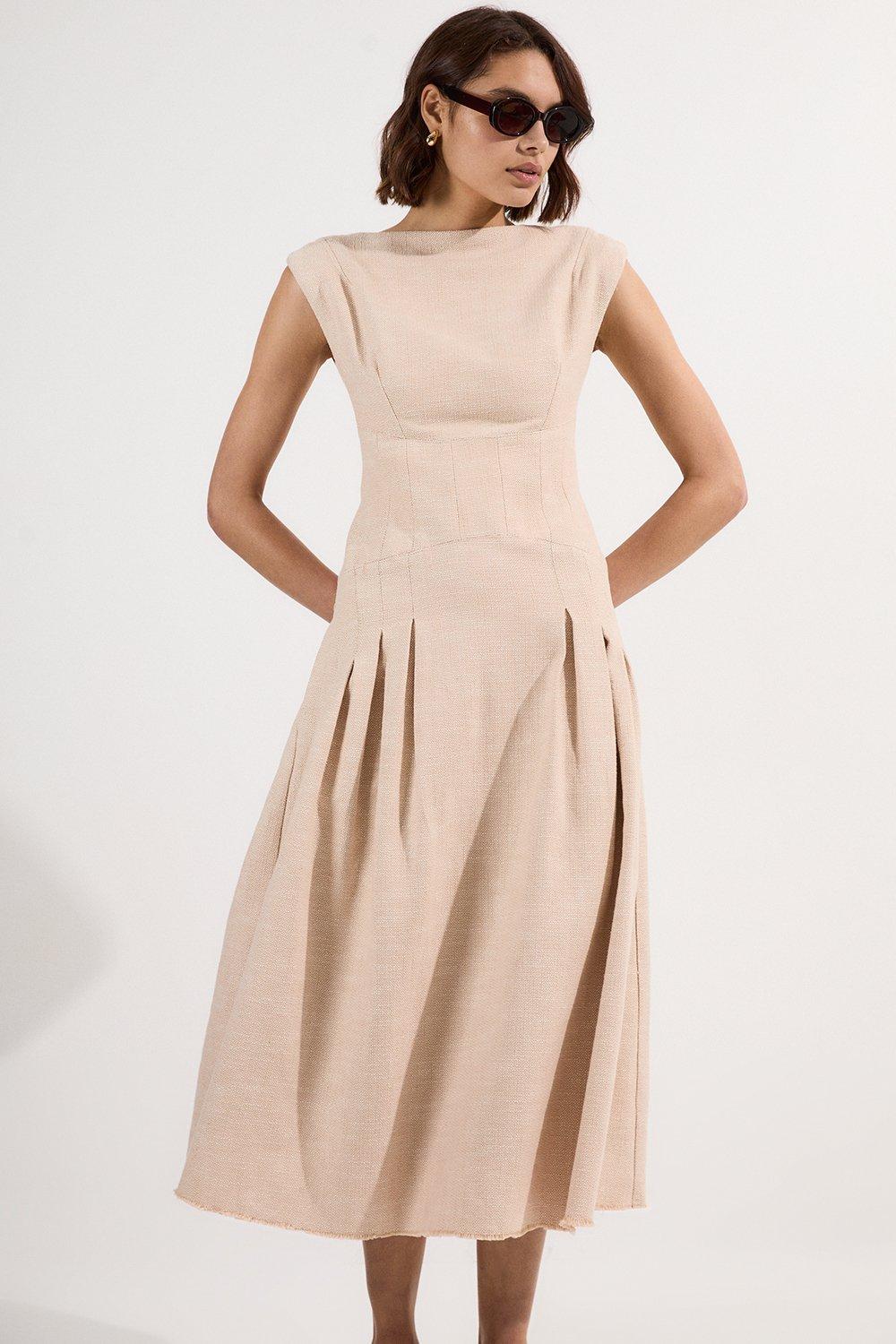 Linen Cutwork Embroidery Woven Midi Dress | Karen Millen