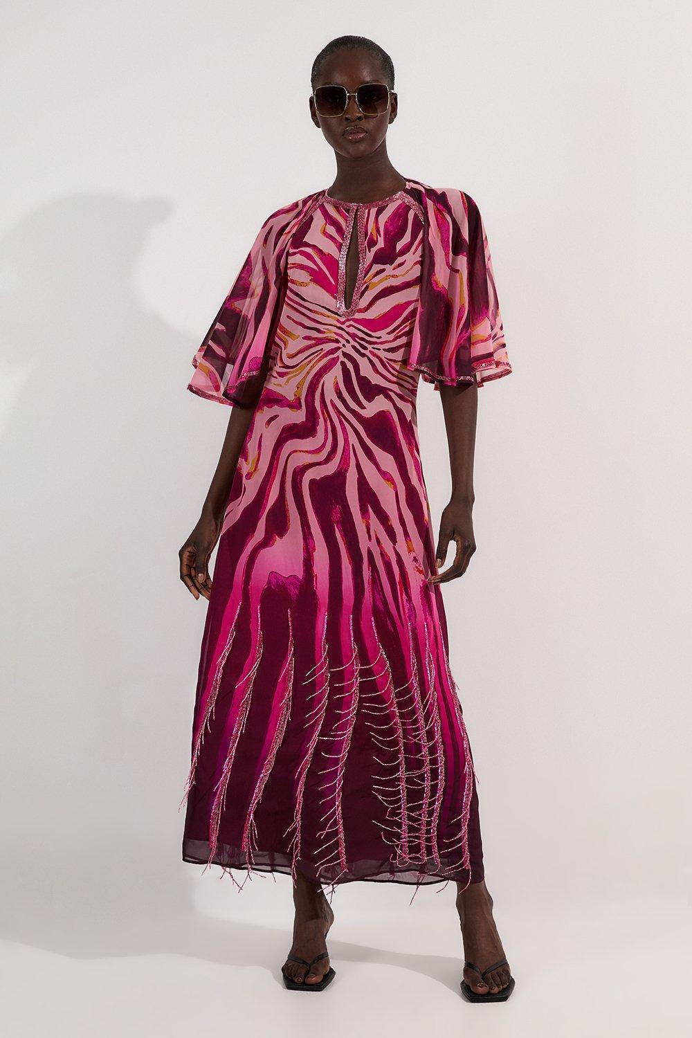Embroidery And Applique Angel Sleeve Woven Maxi Dress