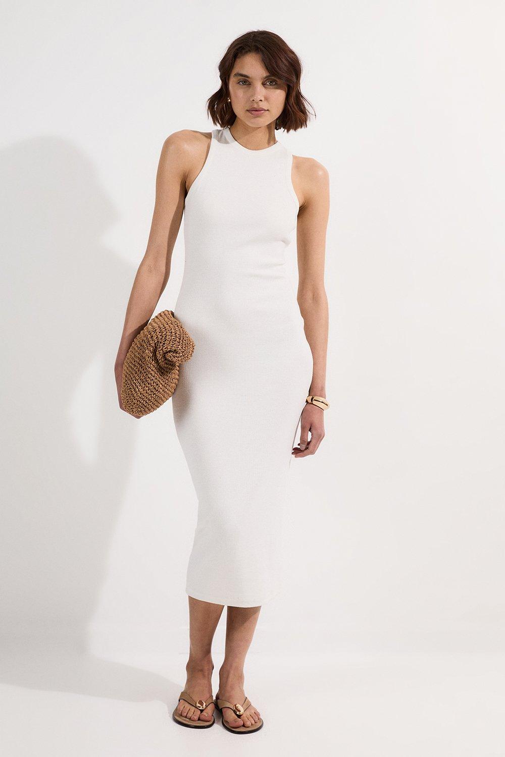 【KAREN MILLEN】テーラードルーシュウエストノースリーブドレス Tailored Premium Twill Halter Neck Sleeveless Maxi Dress