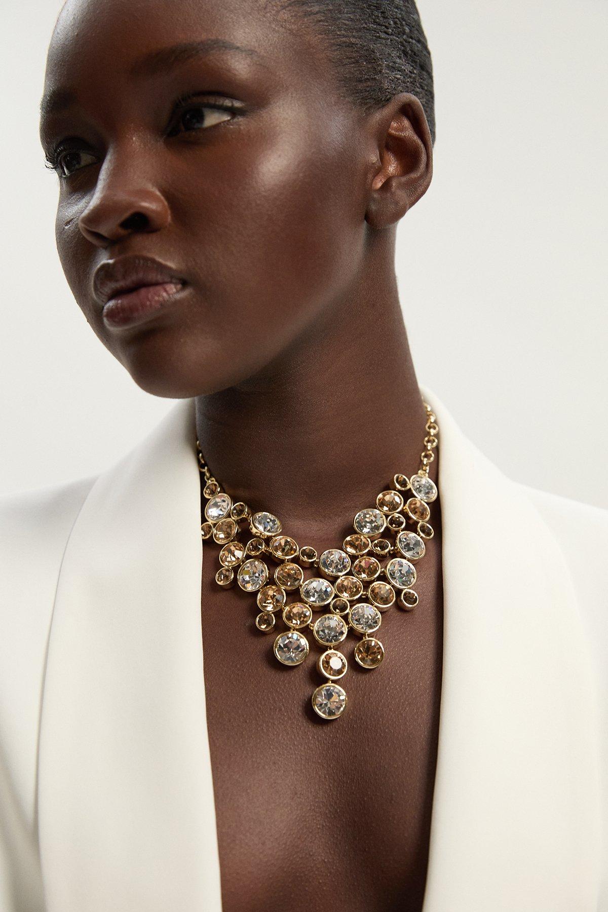 14kt Gold Plated Logo Pearl Double Drop Necklace | Karen Millen