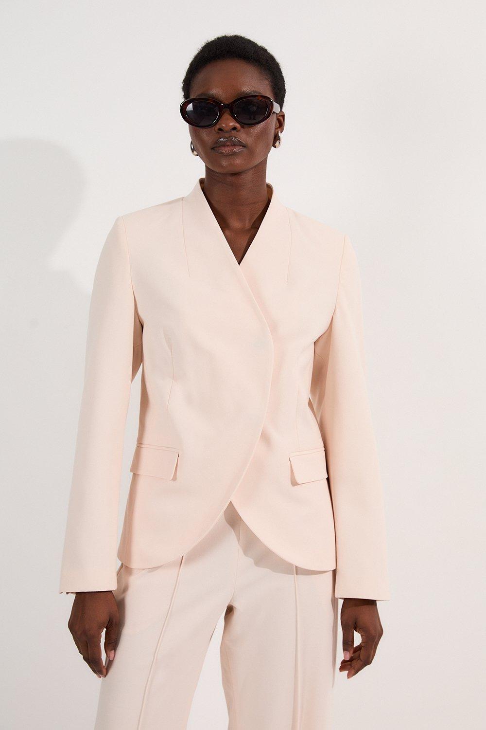 Petite Tailored Crepe Mono Floral Single Breasted Blazer