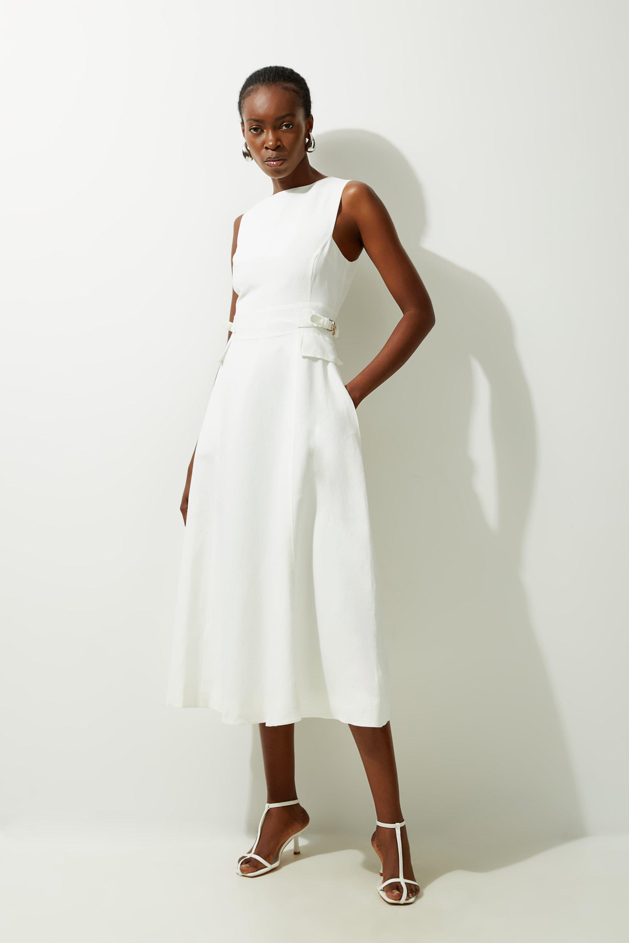 【Karen Millen】ストレッチ デニム 襟付き ミディ ドレス Petite Stripe Stretch Cotton Jersey Halter Midi Dress
