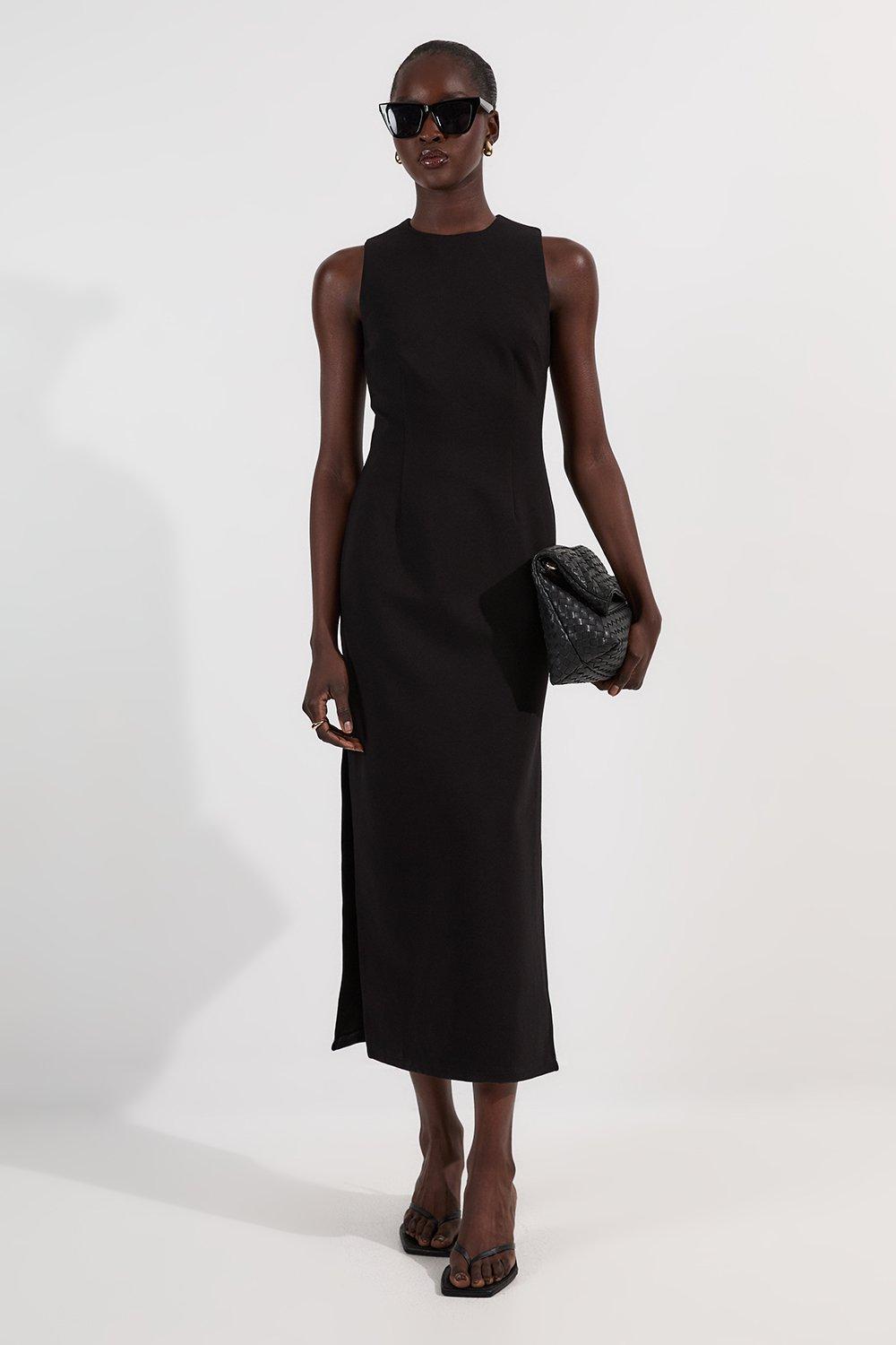 Heavy Satin Diamante Detail Halter Woven Maxi Dress | Karen