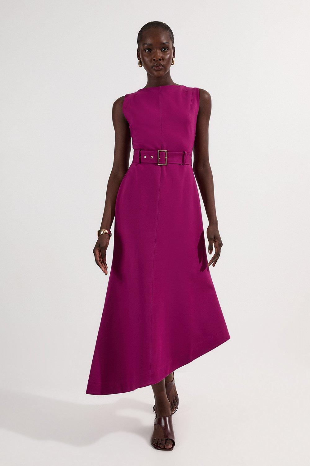 Stretch Velvet Ruched Detail Midi Dress | Karen Millen
