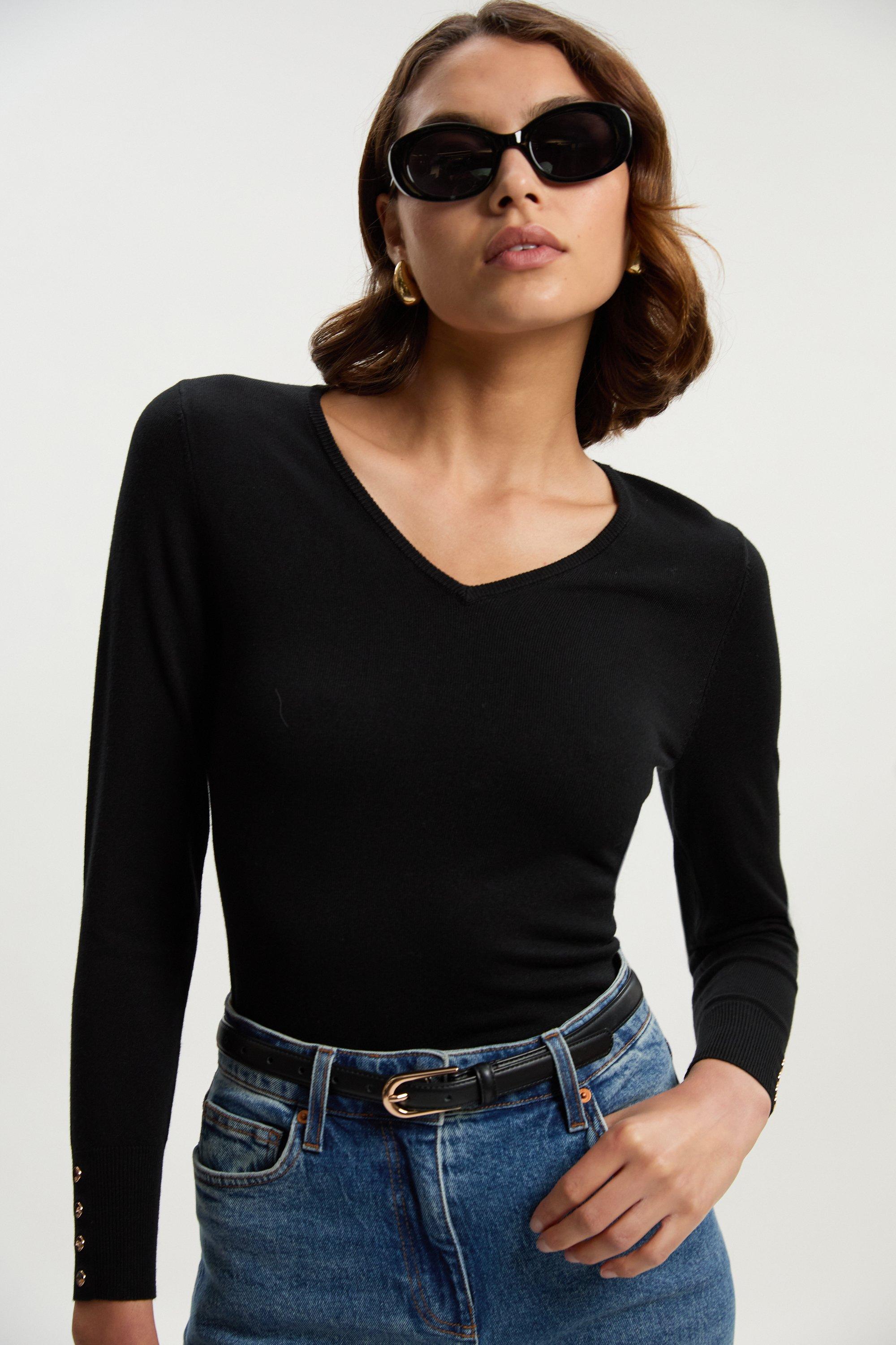 Eaphi front hole summer knit ブラック V-Neck Open Stitch Sequin Sweater | White House Black Market