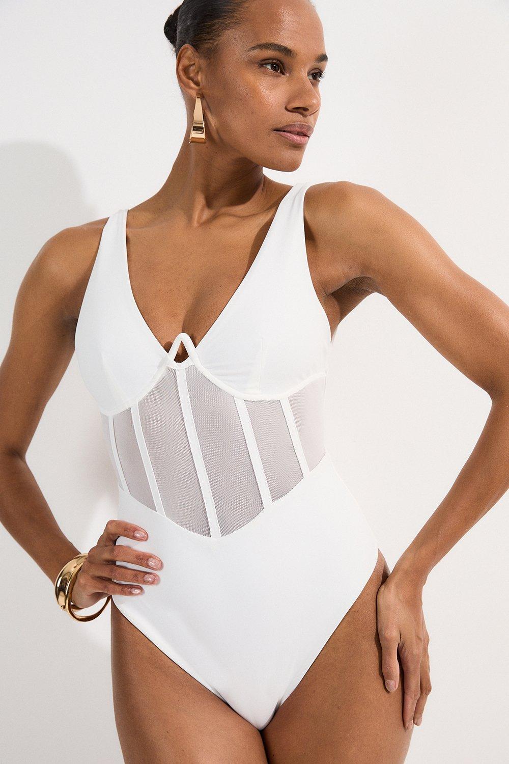 One Shoulder Chain Strap Cut Out Swimsuit | Karen Millen