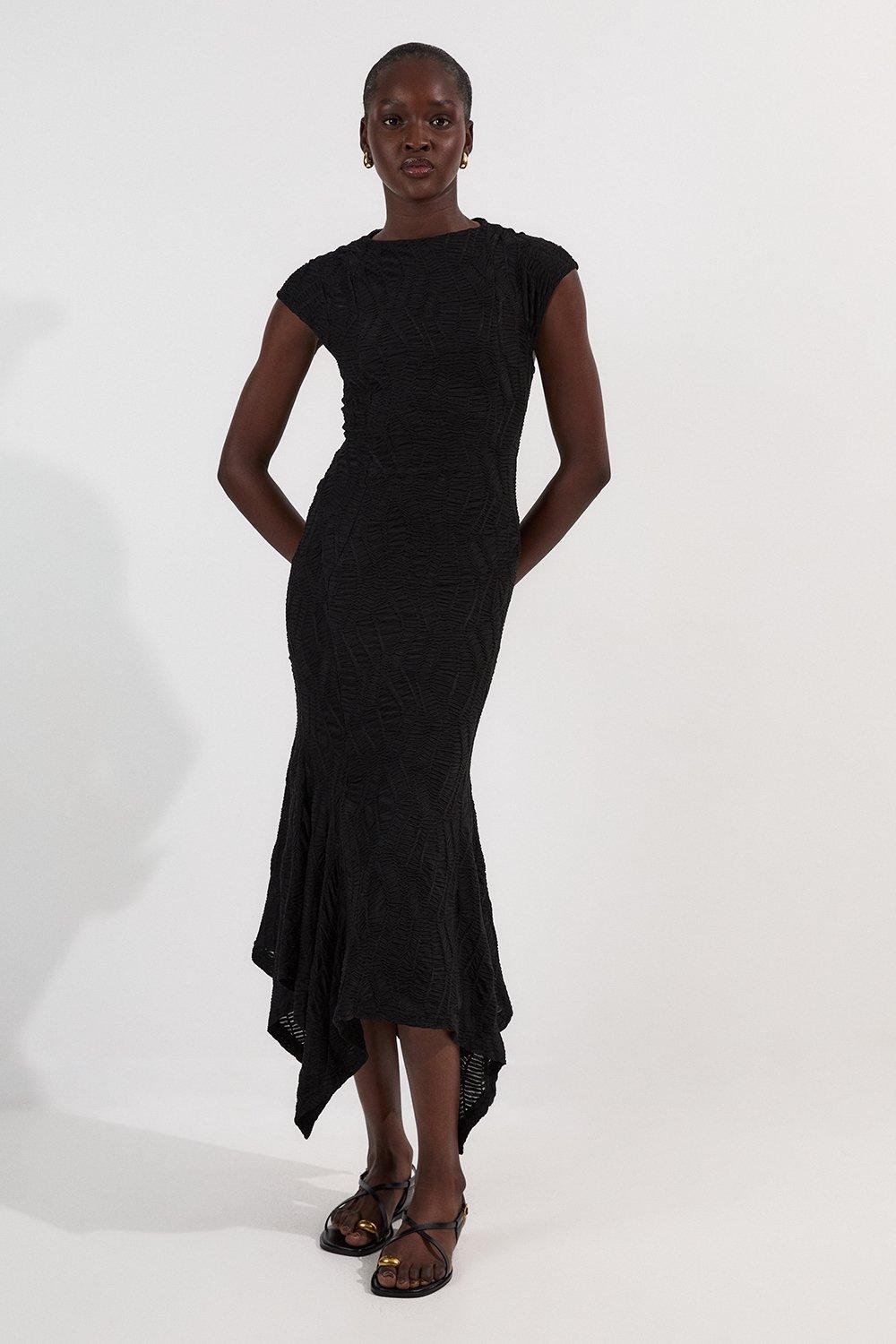 Karen Millen:プチタフタロゼットネックマキシドレス Tailored Compact Stretch Tuxedo Halter Neck Maxi Dress