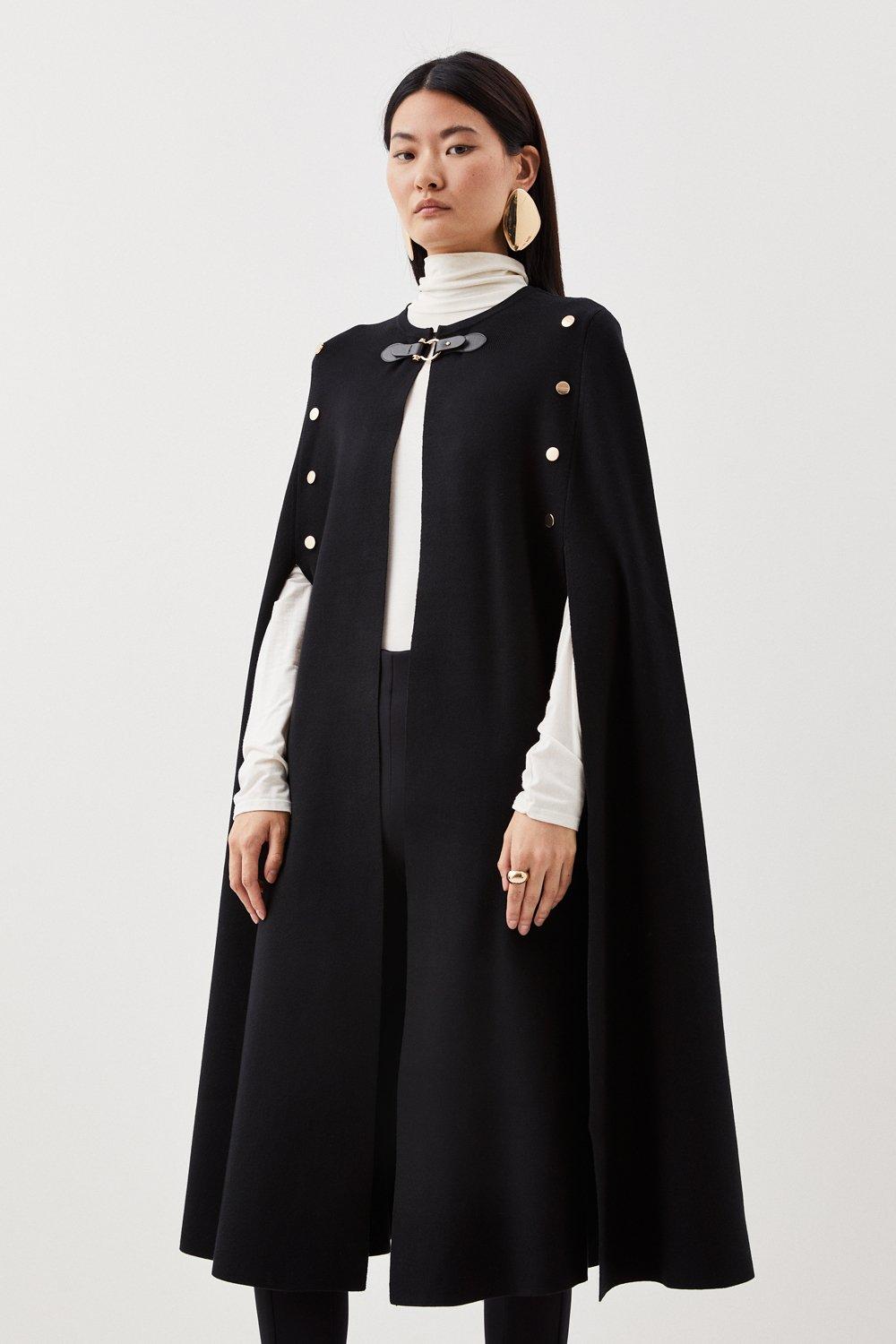 Italian Manteco Wool Blend Cape Sleeve Belted Coat | Karen