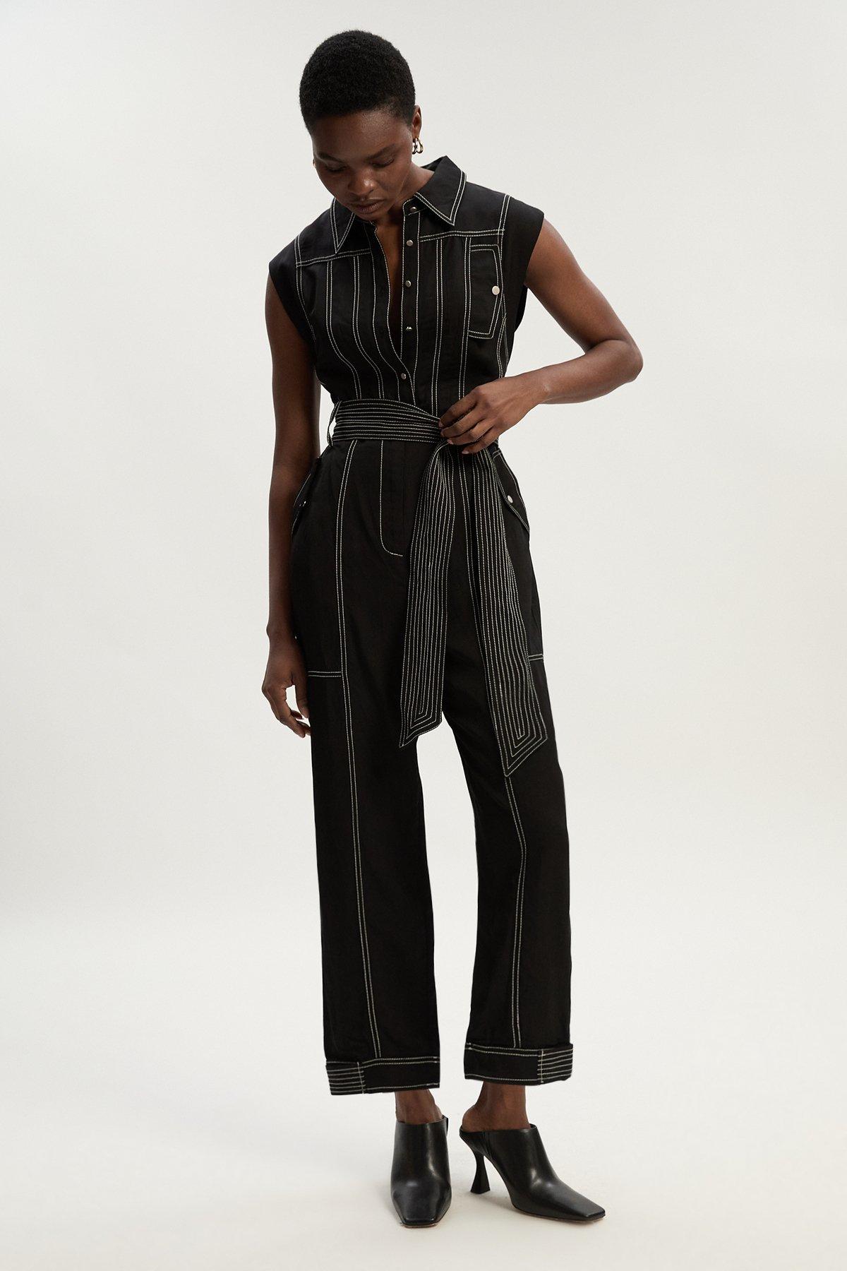 安心追跡【KAREN MILLEN】織り生地 ビーズ装飾 タッセル ドレス Beaded Fringed Halter Embellished Jumpsuit | Karen Millen