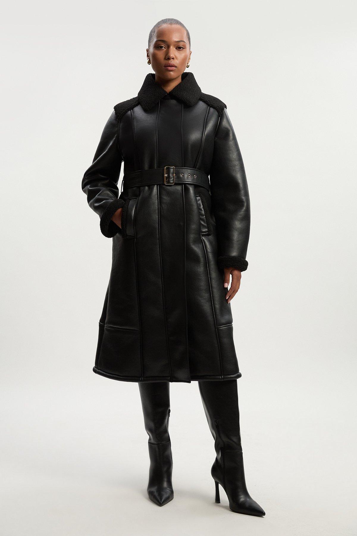 Tall Faux Shearling Collar & Cuff Tie Belt Maxi Coat | Karen