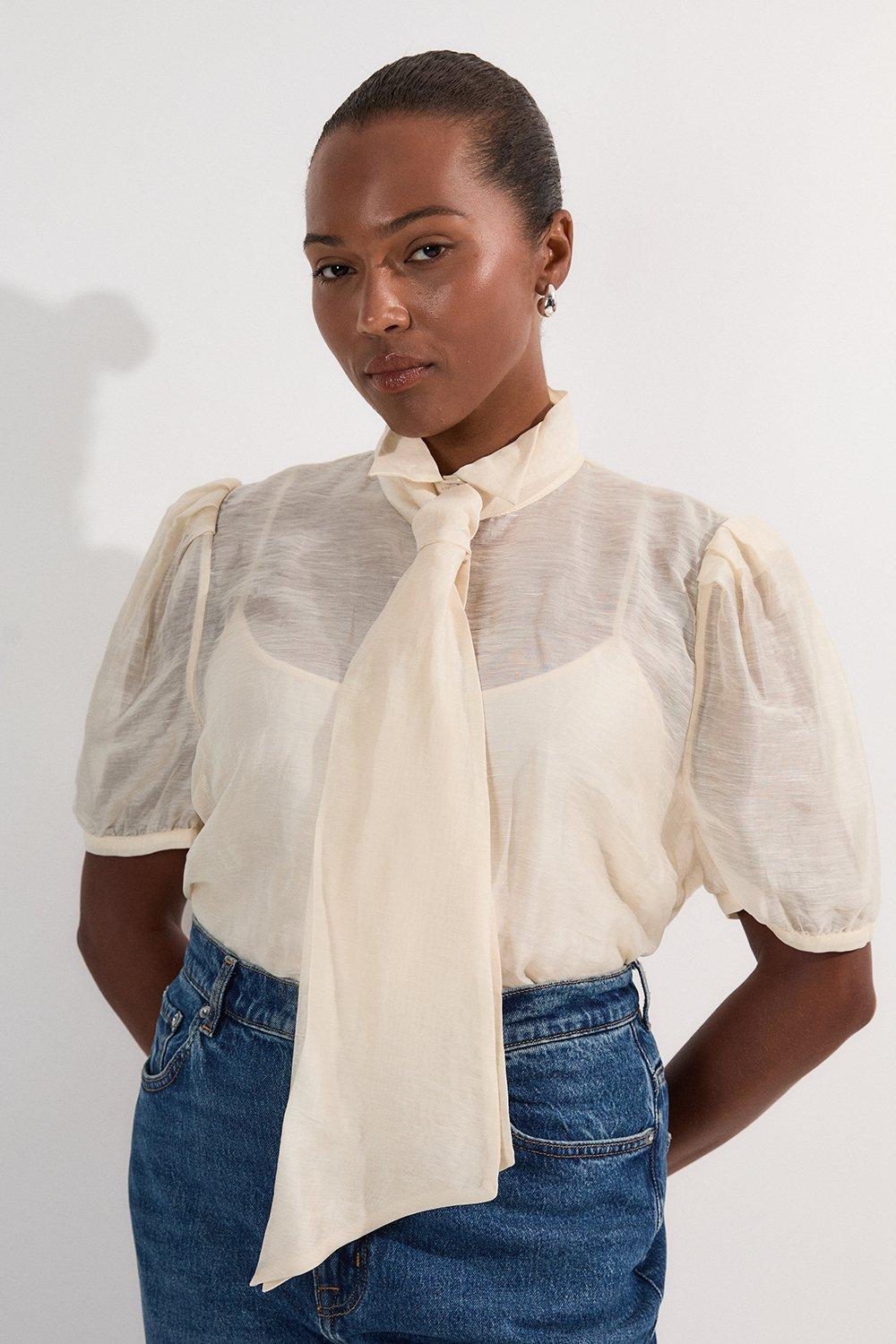 Georgette High Neck Keyhole Woven Blouse | Karen Millen