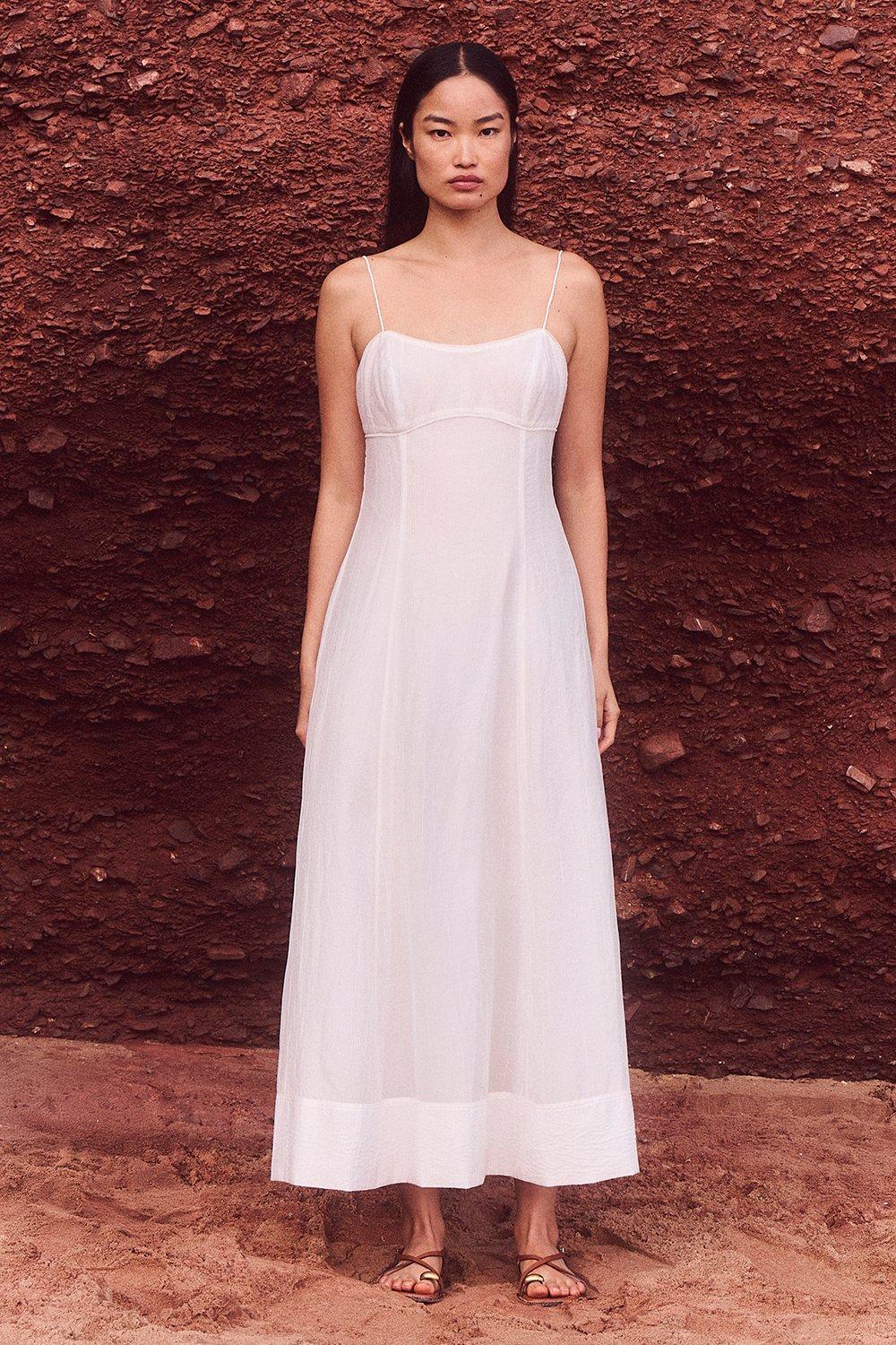 Petite Premium Tailored Linen Tab Waist Pencil Midi Dress