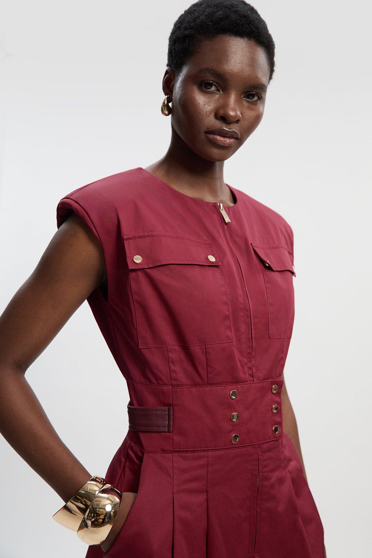 Plus Size Soft Tailored Crepe Tab Detail Pleated Jumpsuit