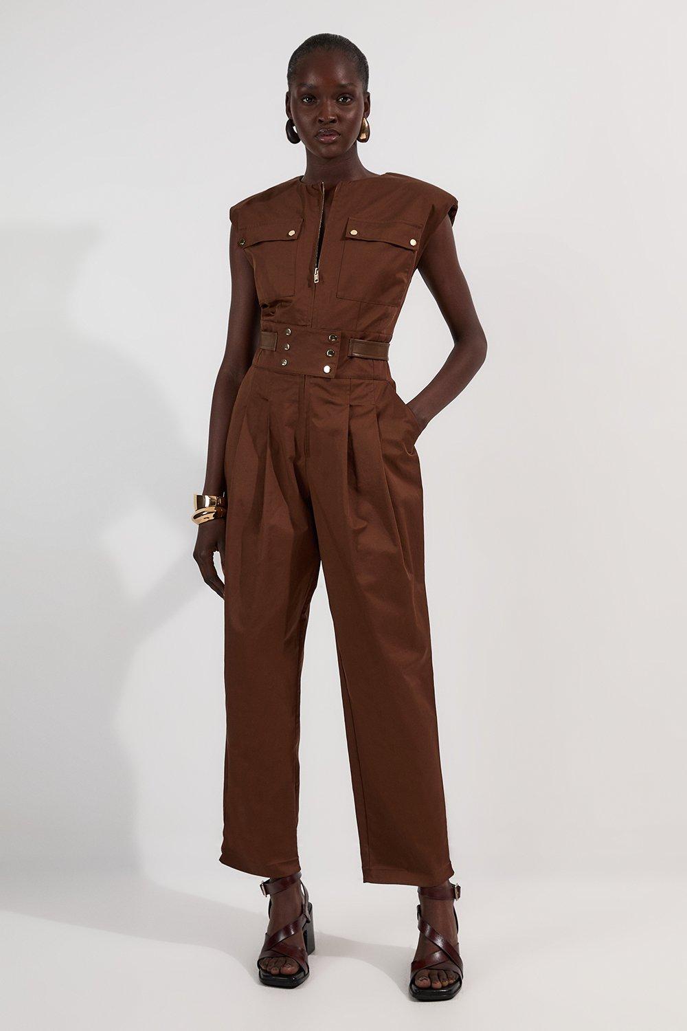 Plus Size Soft Tailored Crepe Tab Detail Pleated Jumpsuit