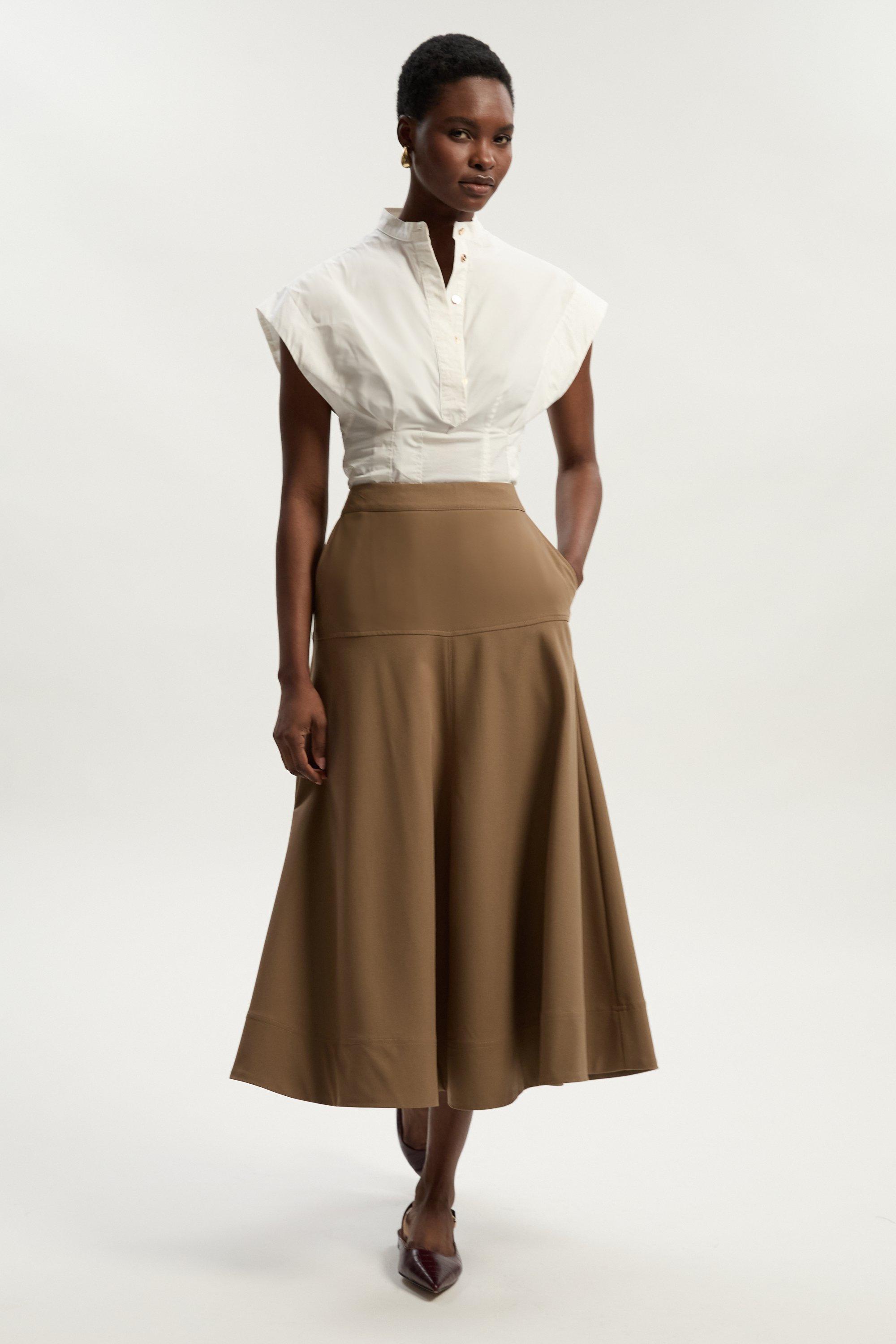 Plus Size Buckle Detail Pleated Midi Skirt | Karen Millen