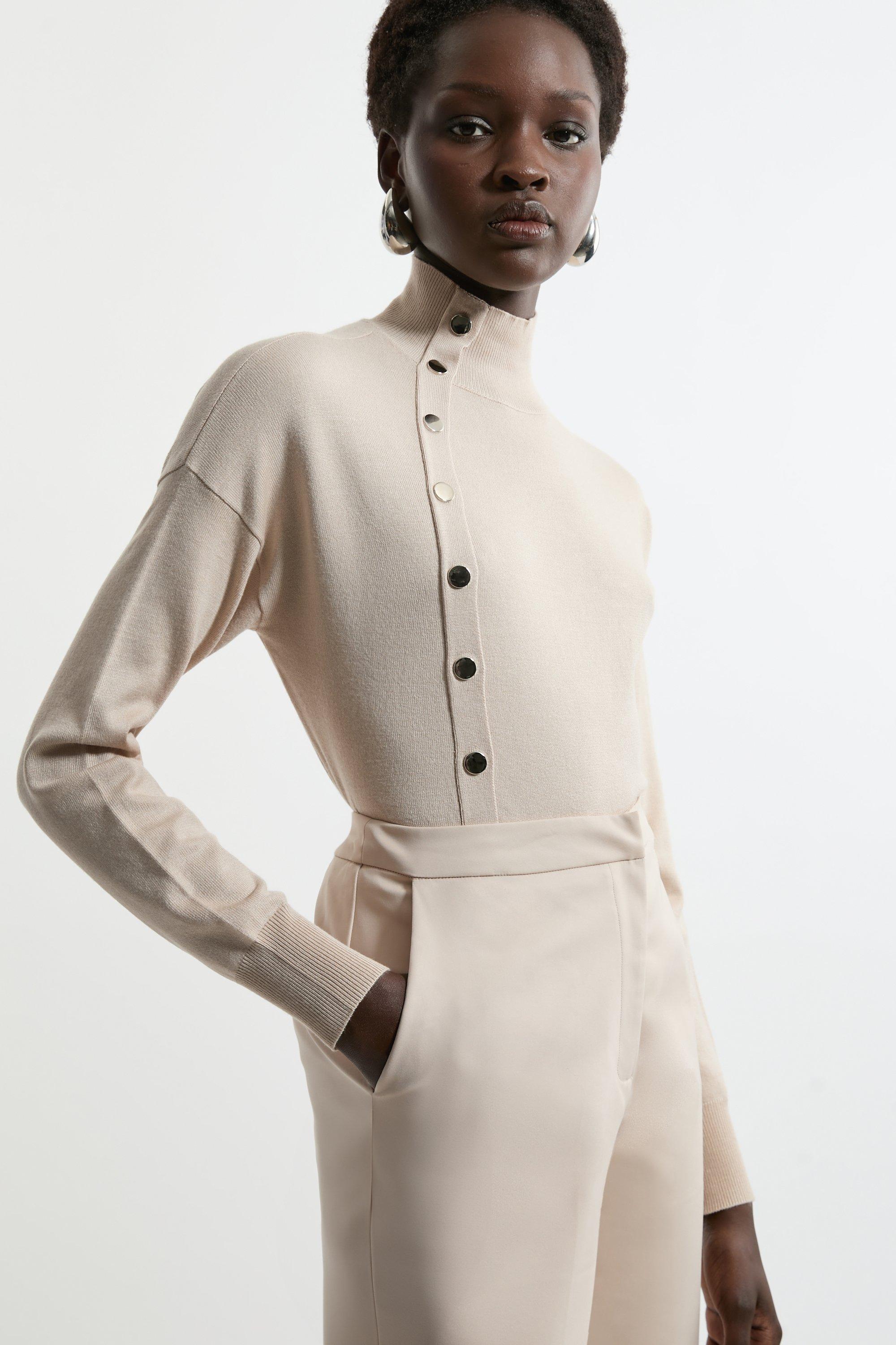Rib Knit Half Zip Cuff Detail Top | Karen Millen