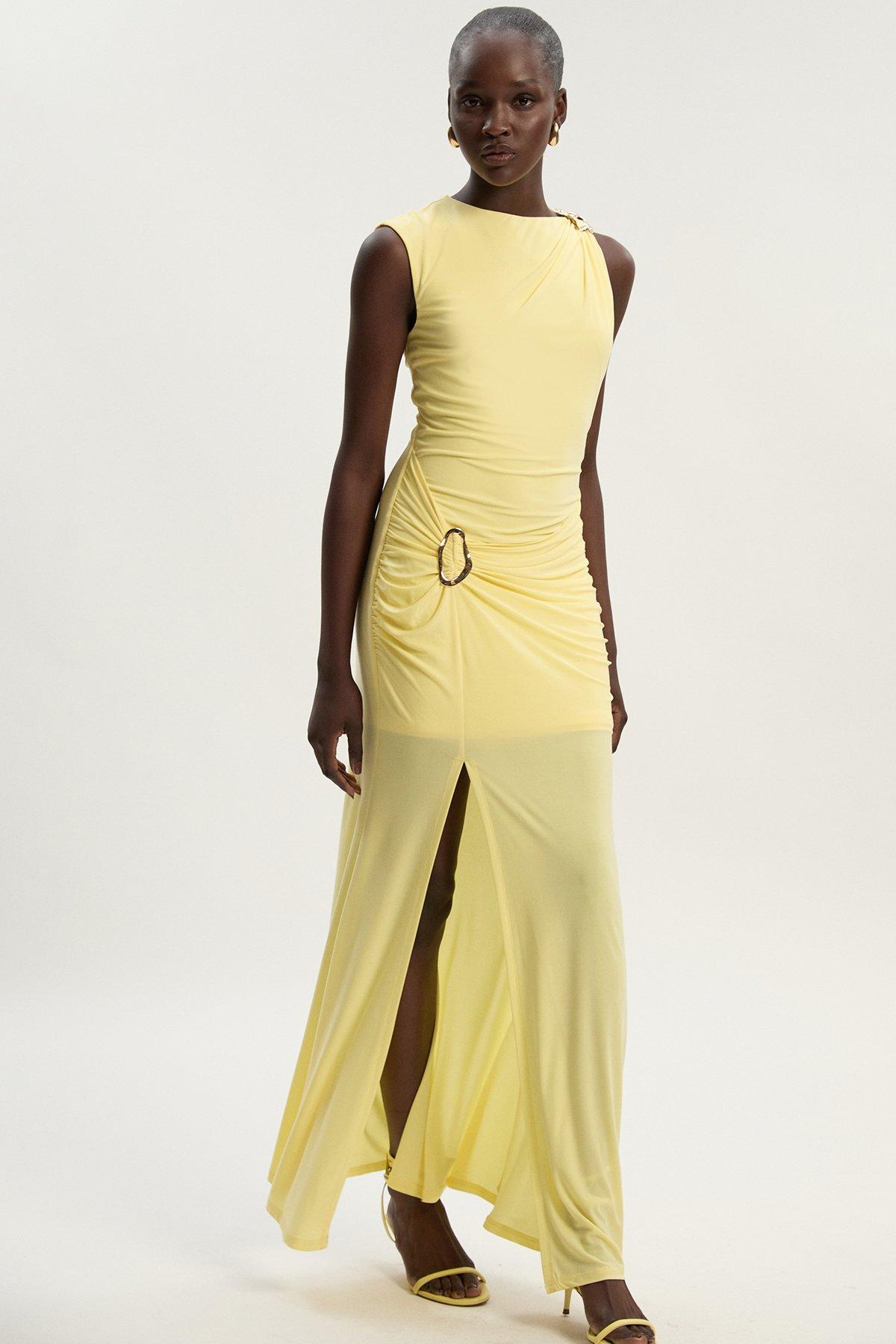 Petite Embellished High Neck Racer Maxi Dress | Karen Millen