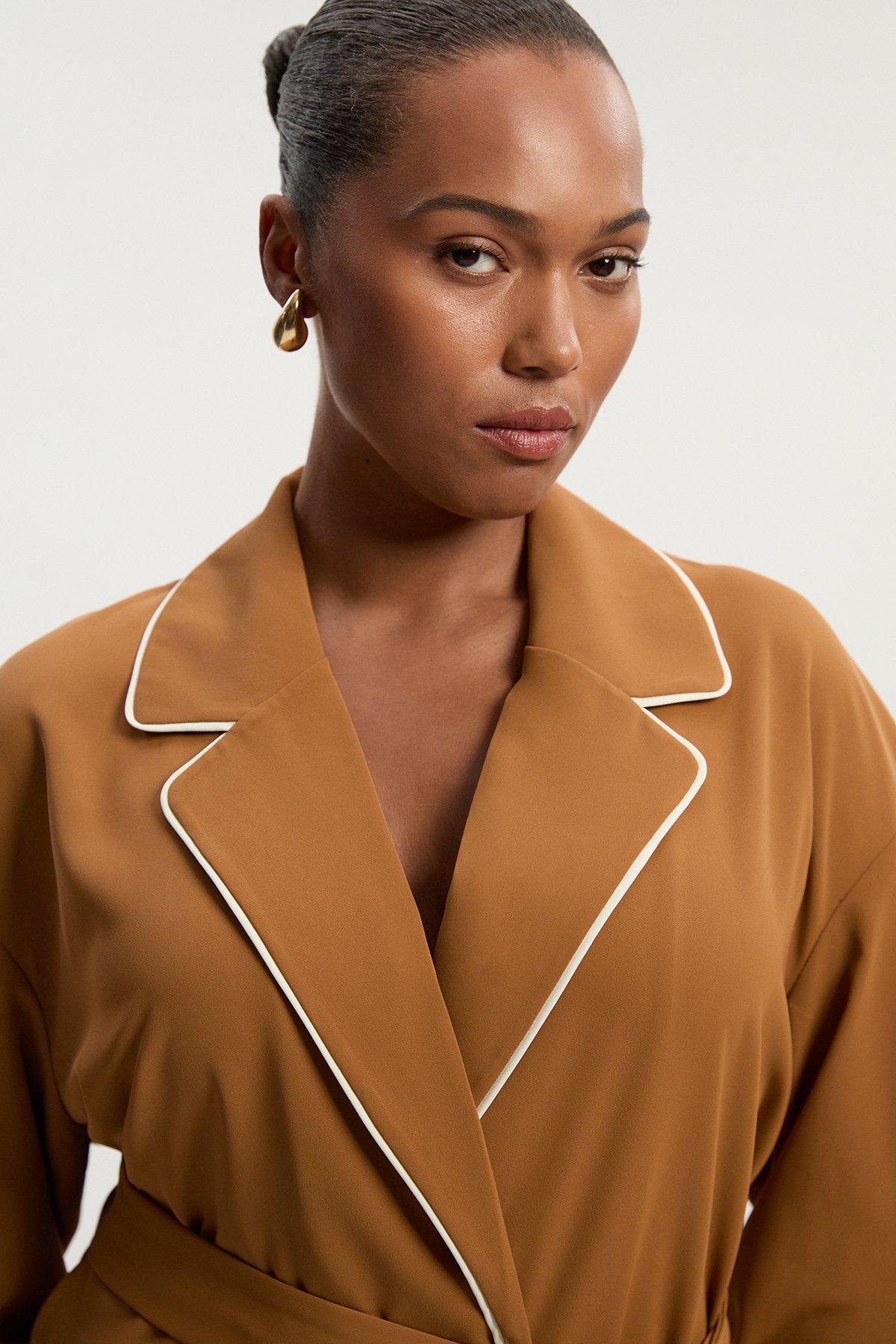 Tailored Fitted Waist Collarless Jacket | Karen Millen