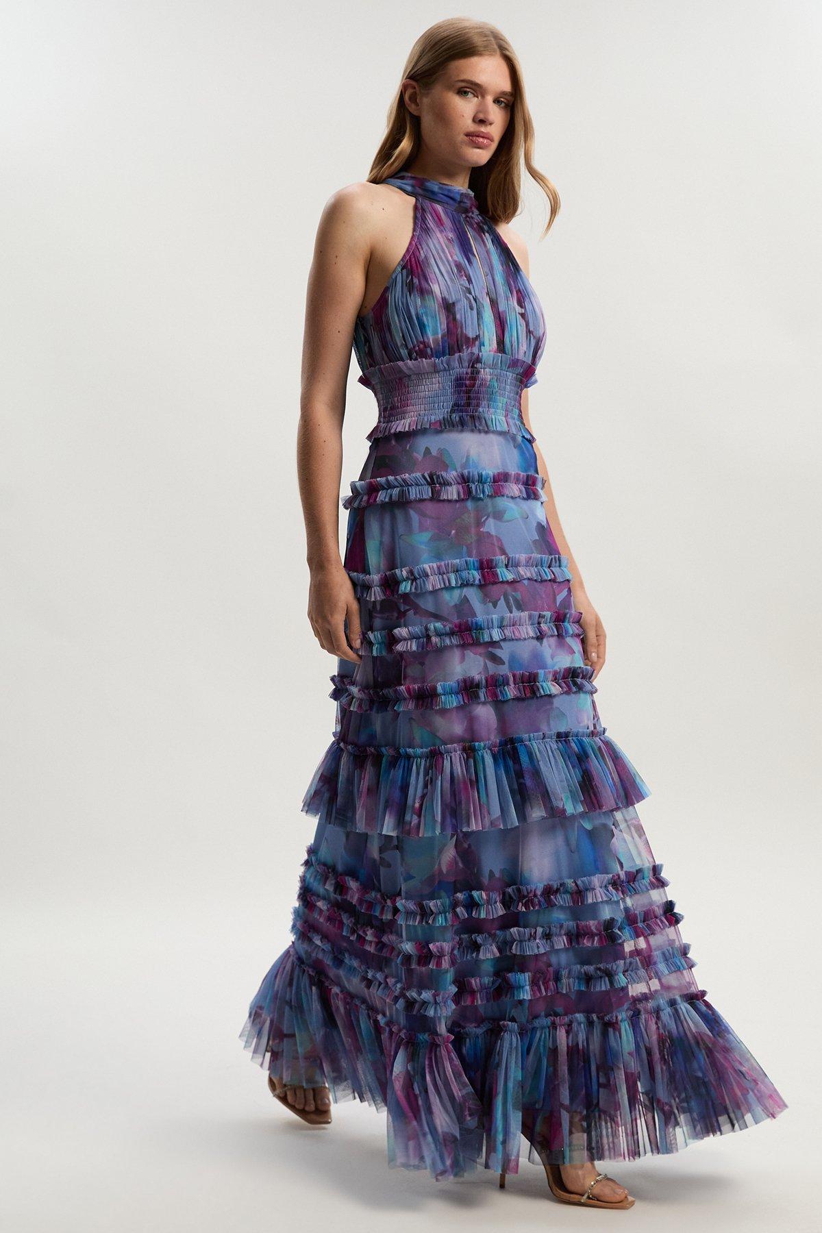 Trailing Floral Woven Plunge Maxi Dress | Karen Millen