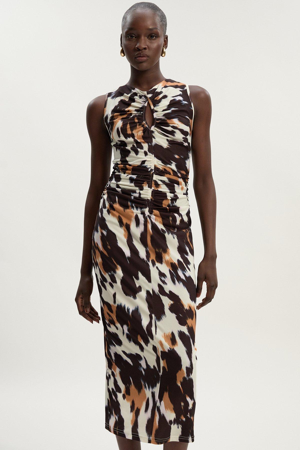 Petite Soft Tailored Halter Tie Neck Pleat Detail Midi Dress