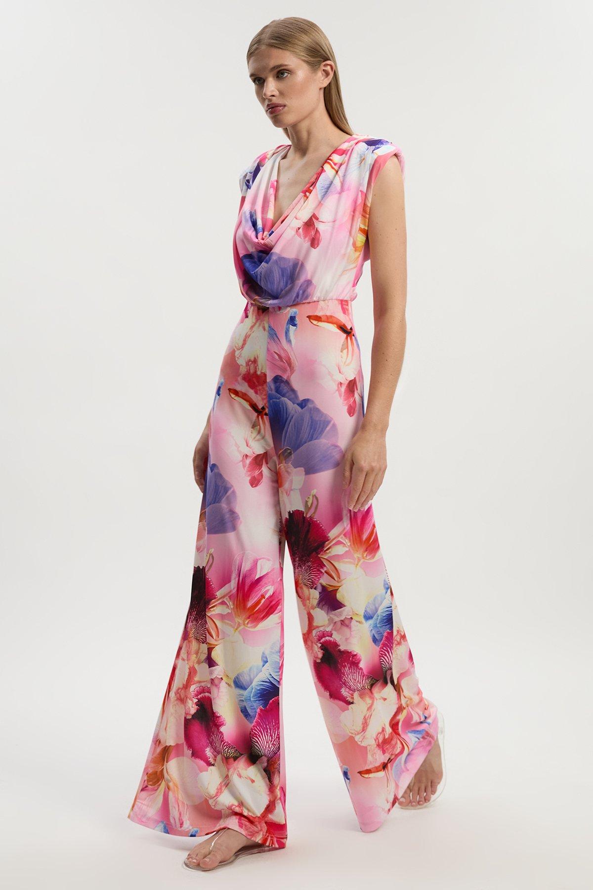 クィーンスタイル Crystal Embellished Bandeau Wrap Tailored Wide Leg Jumpsuit