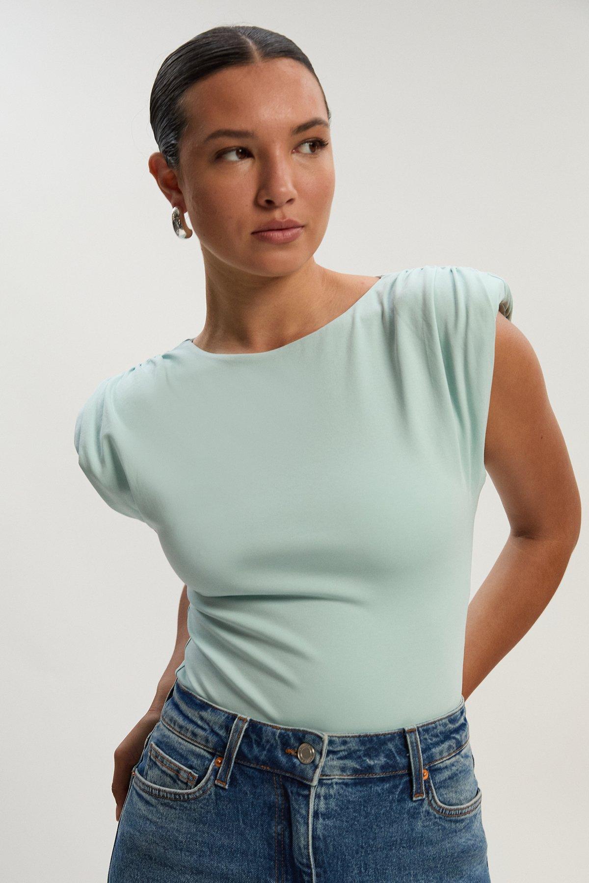 Stretch Denim And Mesh Zip Detail Bodysuit | Karen Millen