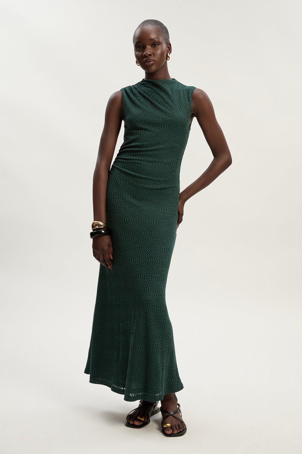 Karen Millen☆メッシュ アシンメトリー ミディドレス Abstract Ombre Pleated Woven Midaxi Dress | Karen Millen