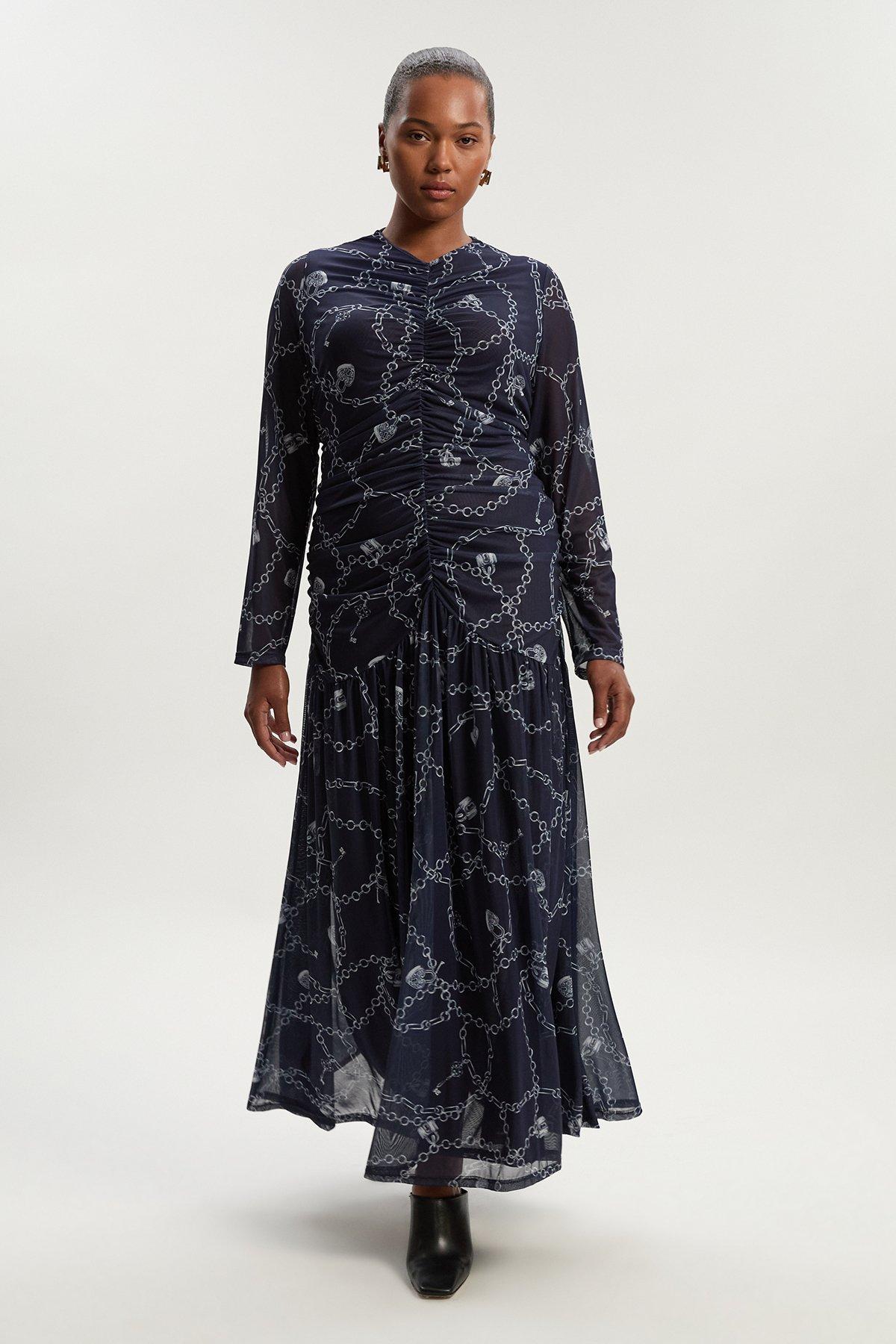 Watercolor Cotton Voile Plunge Strappy Woven Maxi Dress