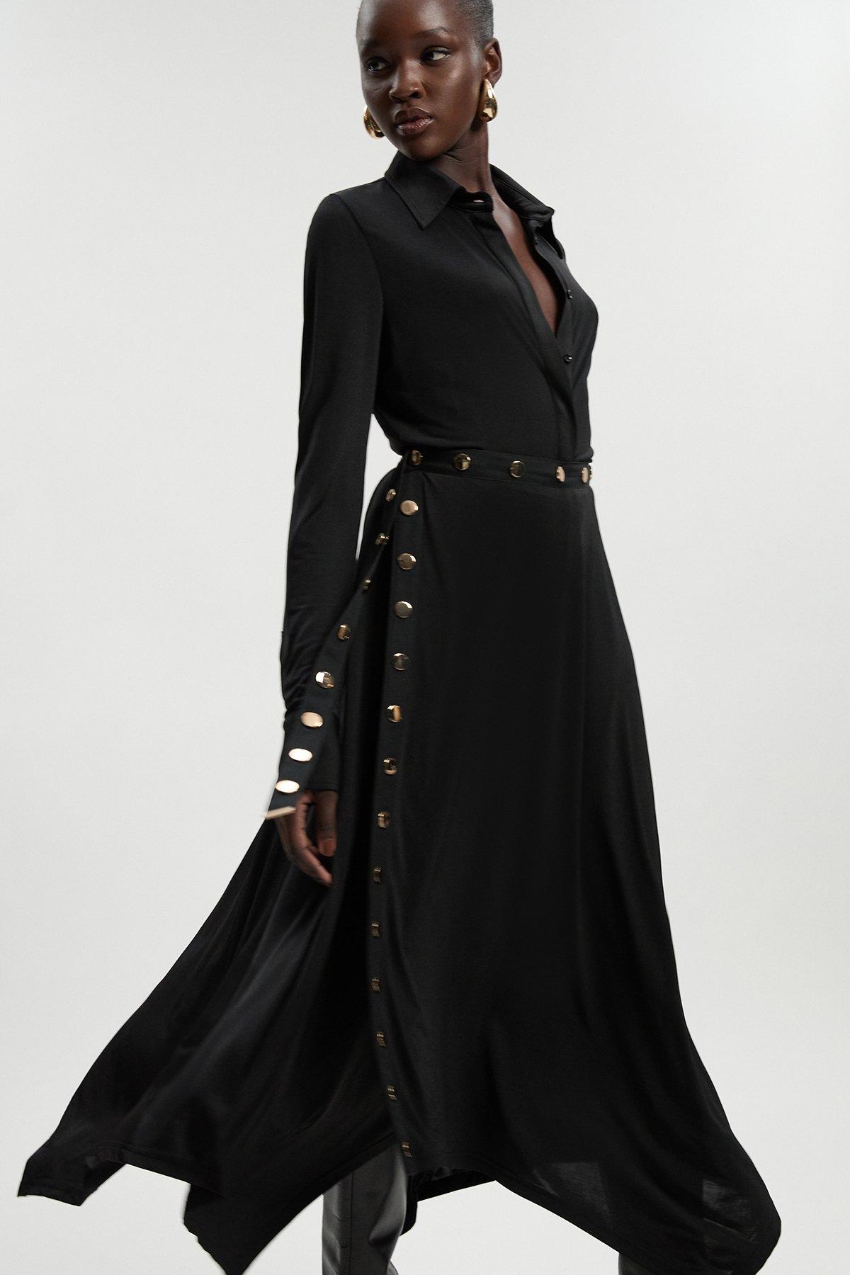 ★Karen Millen テイラードデニムポケット 魅惑的マキシ★ Pearl Embellished Woven Denim Maxi Blazer Dress | Karen Millen
