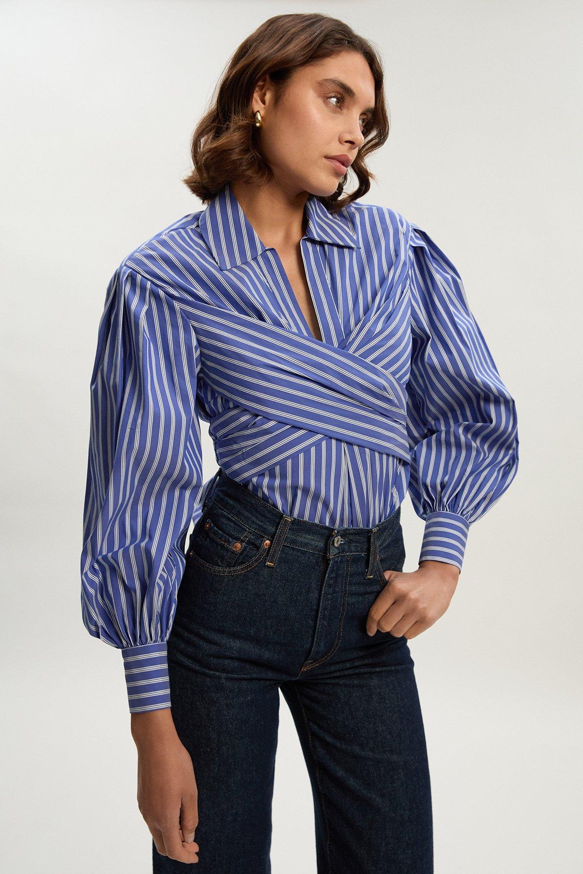 HYKE STRIPED BALLOON SLEEVE BLOUSE サイズ1 a54ea381ef334fccd8e13f7f51fc67