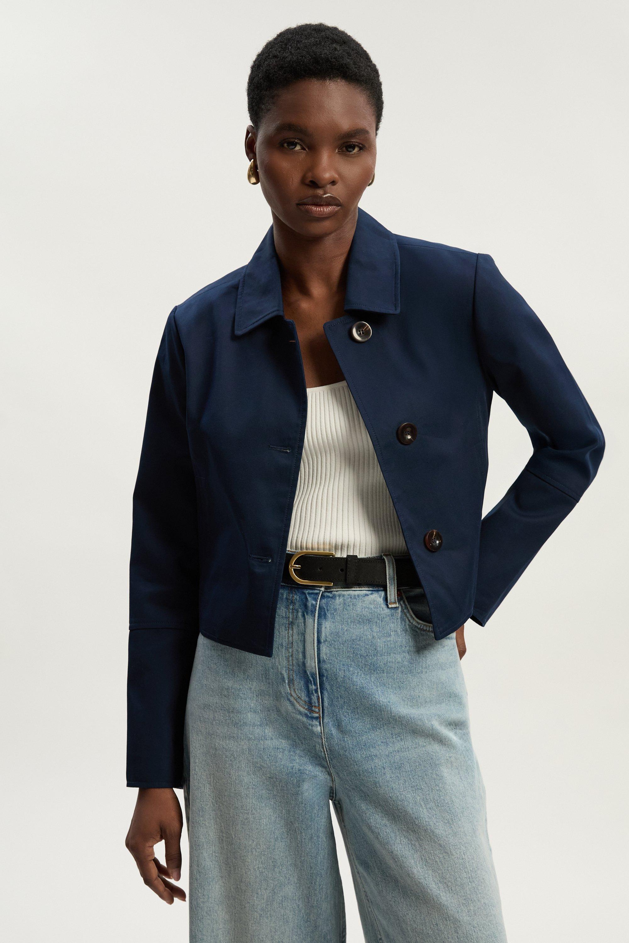 Compact Stretch Panel Detail Button Through Tailored Jacket