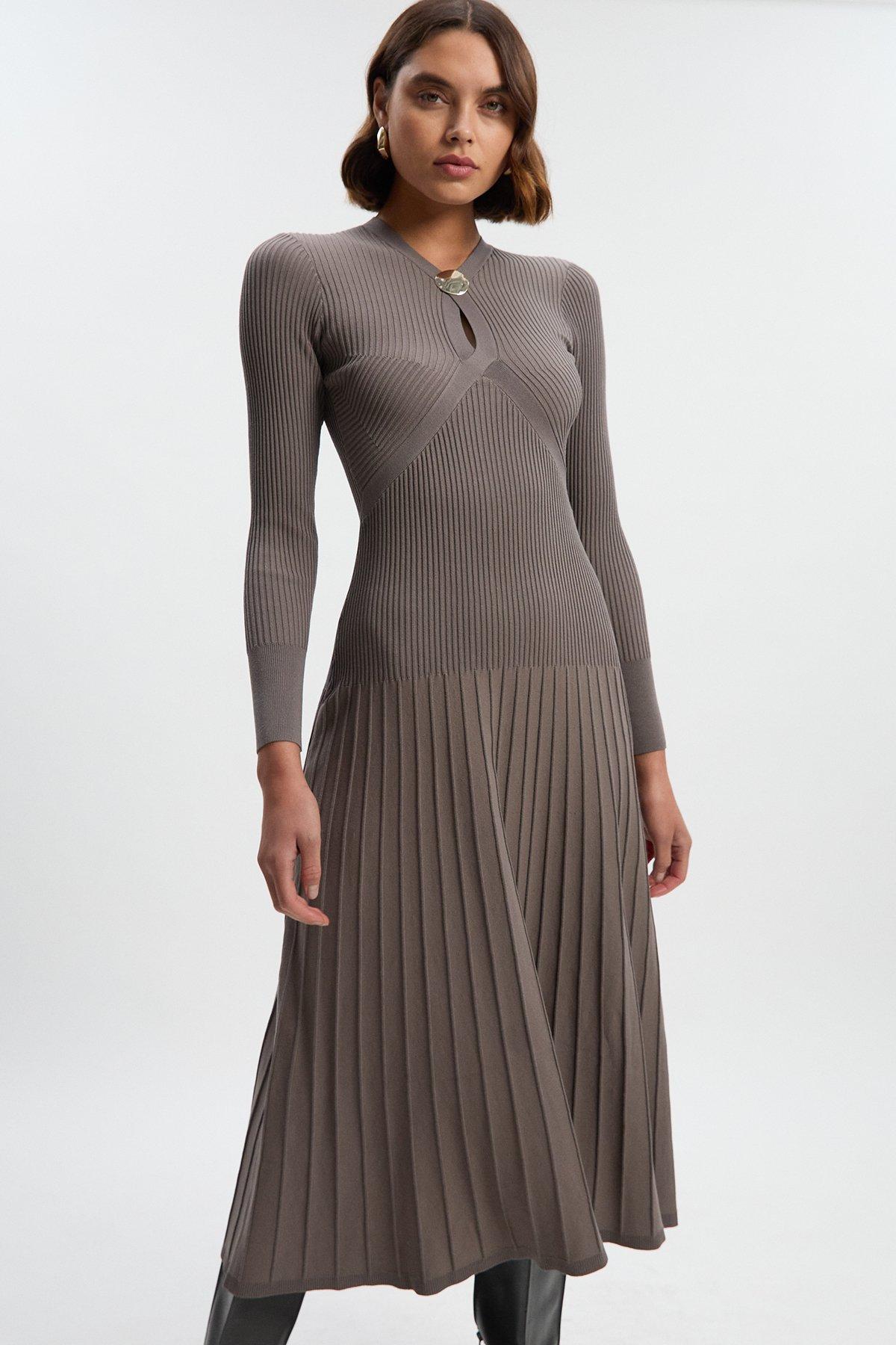 Figure Form Bandage Knit Embellished Wide Sleeve Maxi Dress