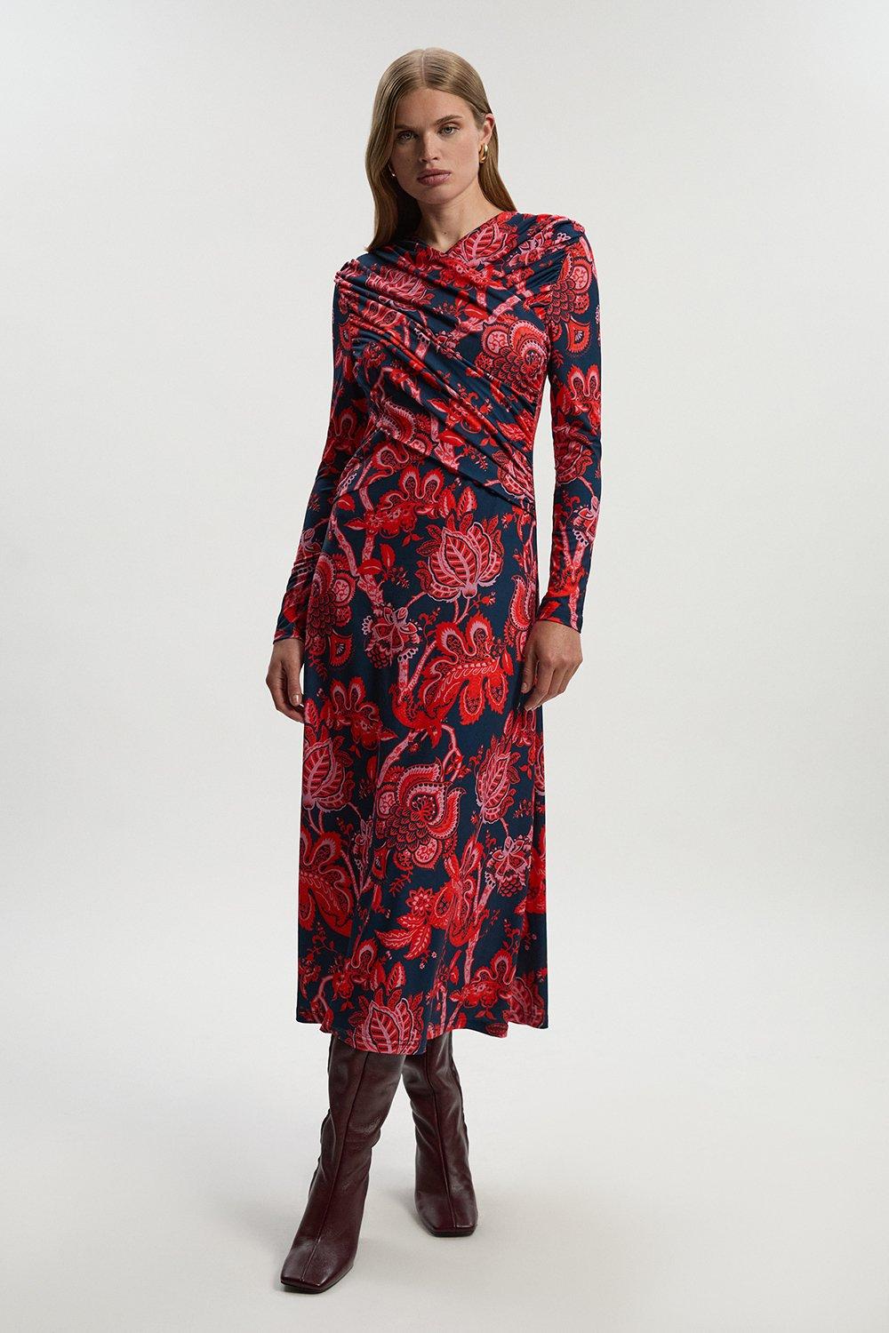 ★Karen Millen★シャーレッドコットンティアードマキシドレス Cotton Woven Shirred Tiered Midi Dress | Karen Millen