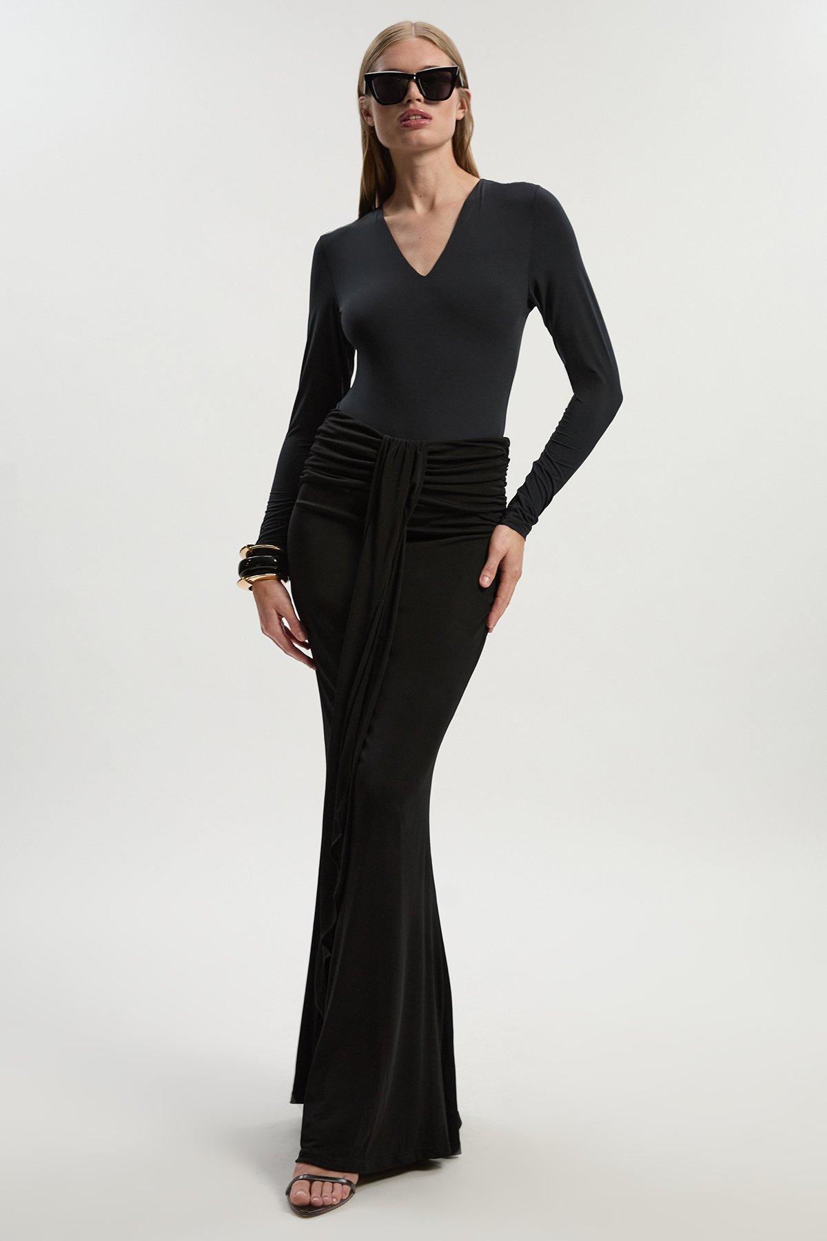 Tall Striped Twill Pleated Woven Maxi Skirt | Karen Millen