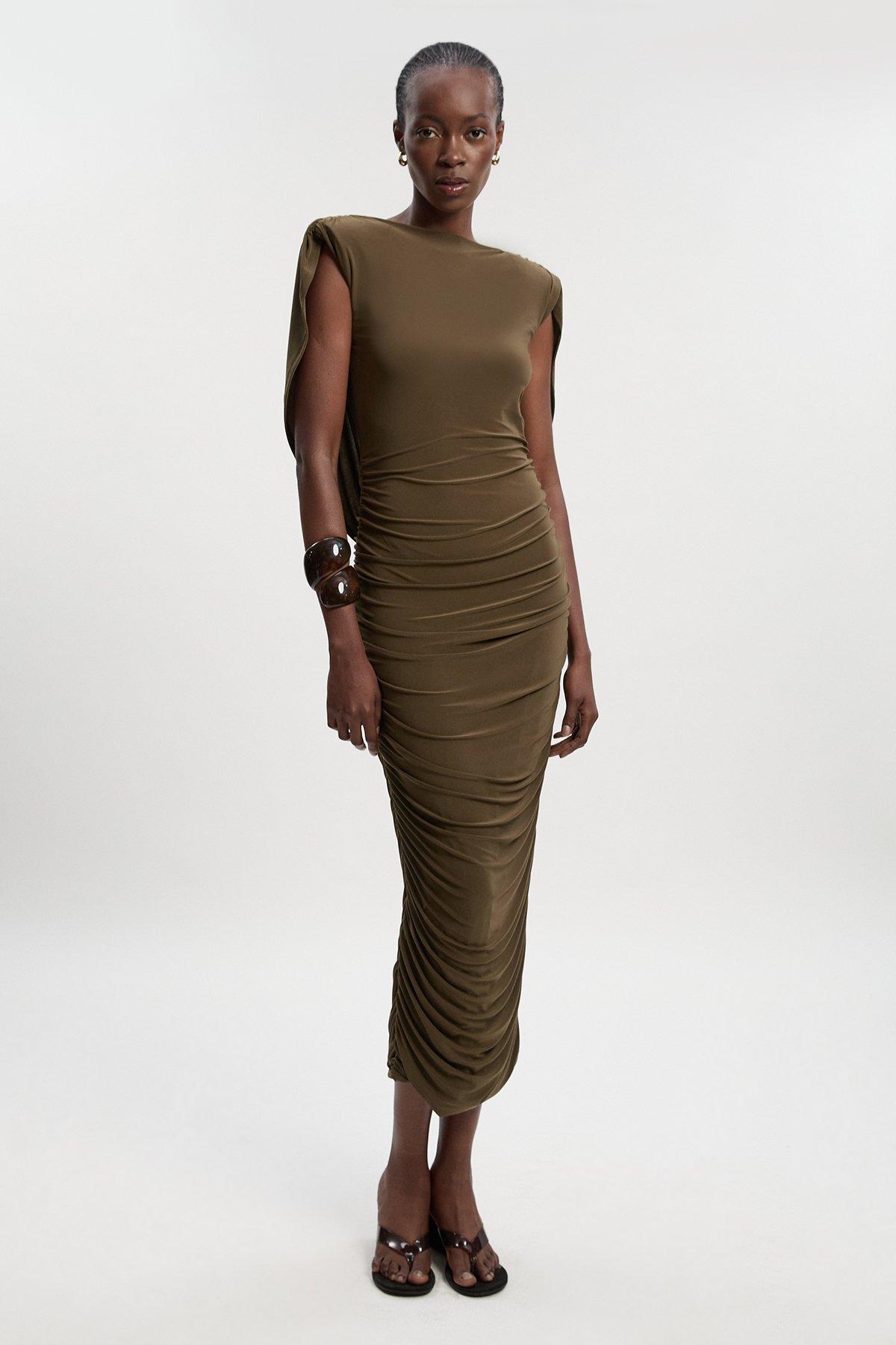 Viscose Linen Woven Strappy Midi Dress | Karen Millen