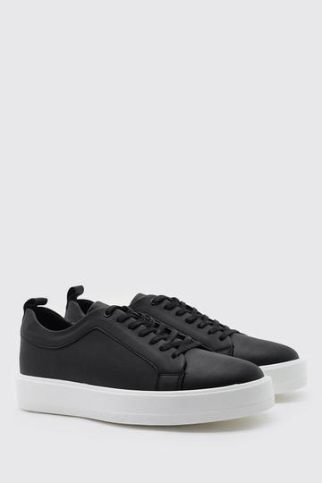 Black leather trainers | boohoo UK