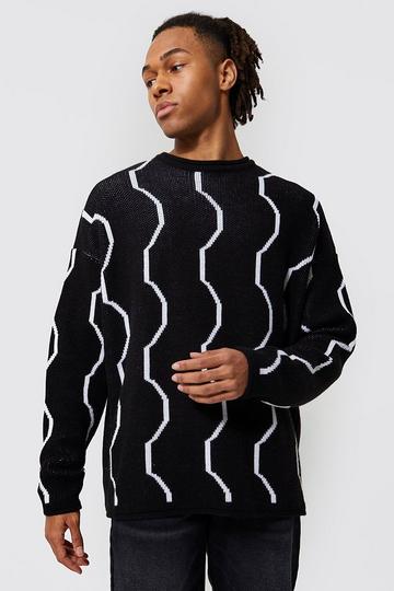 Oversized Contrast Stitch Knitted Jumper black