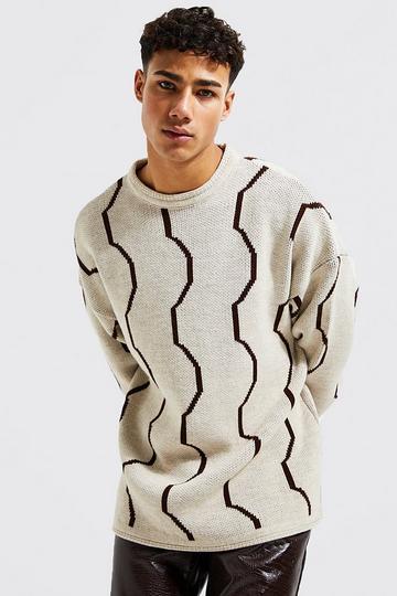 Oversized Contrast Stitch Knitted Jumper taupe
