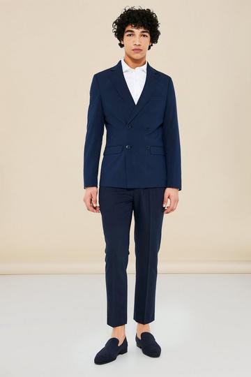 Navy Super Skinny Double Breasted Suit Jacket