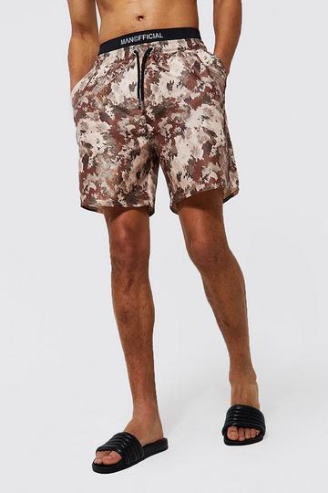 Khaki Tall Double Waistband Camo Swim Shorts