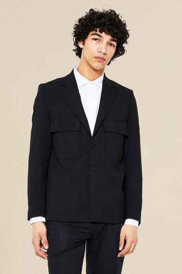 Black Boxy Utility Blazer
