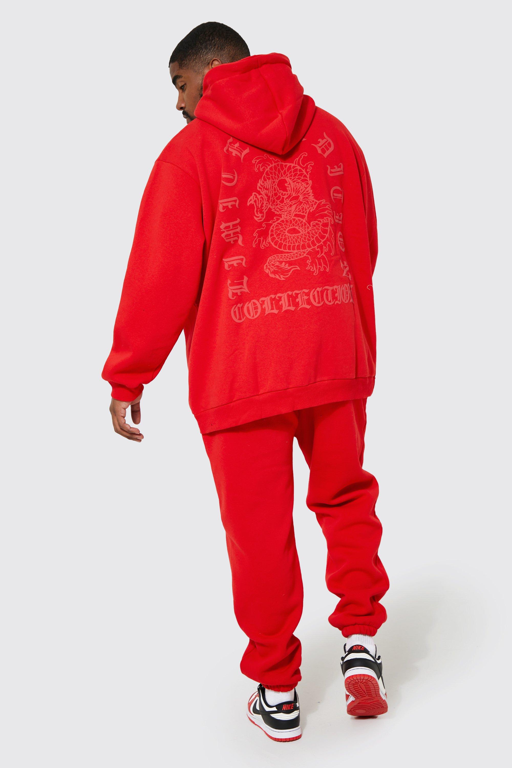 red boohoo man tracksuit