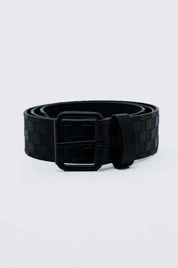 Black Faux Leather Embossed Checkerboard Belt