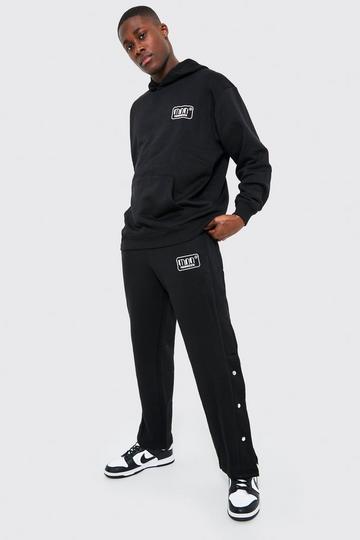 Black Oversized Man Popper Detail Hooded Tracksuit