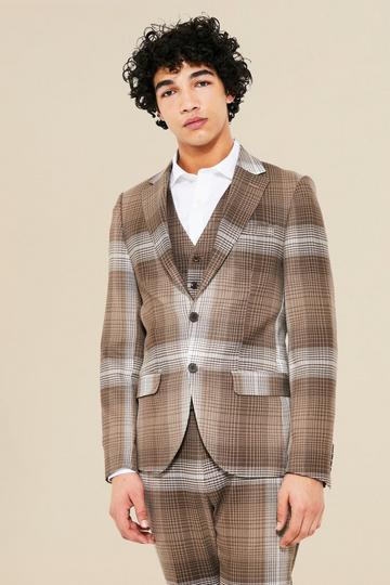 Single Breasted Skinny Check Suit Jacket brown