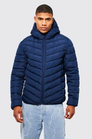 Quilted Zip Through Jacket With Hood navy