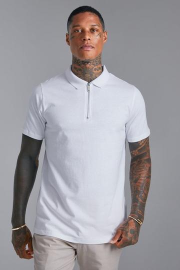 White Slim Fit Short Sleeve Zip Polo