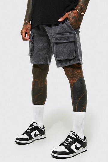 Loose Fit Washed Cargo Jersey Shorts charcoal